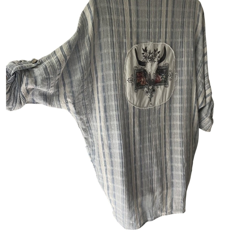 YaYa Club Oversized Cotton Gauze Tunic Shirt Boho Lagenlook‎ Steer Skull S/M